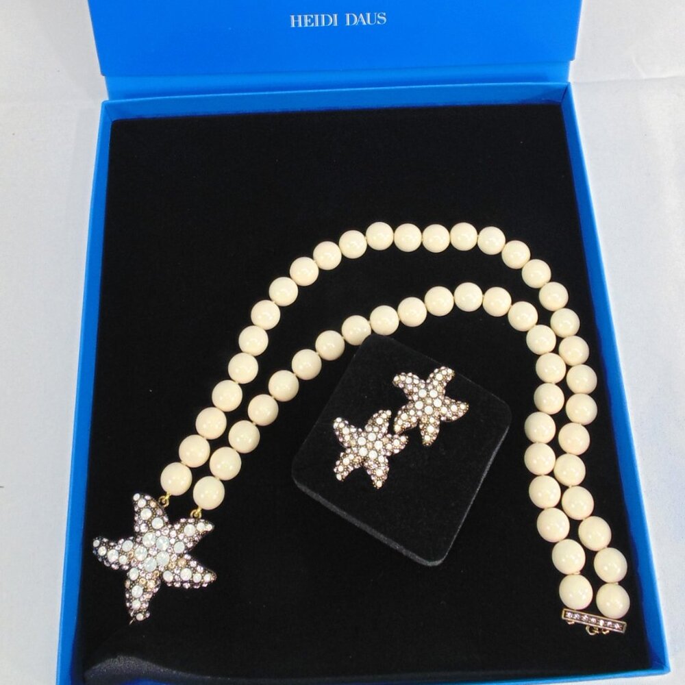 Heidi Daus Simply Irresistible Beaded Starfish Necklace Earrings Set w/Box